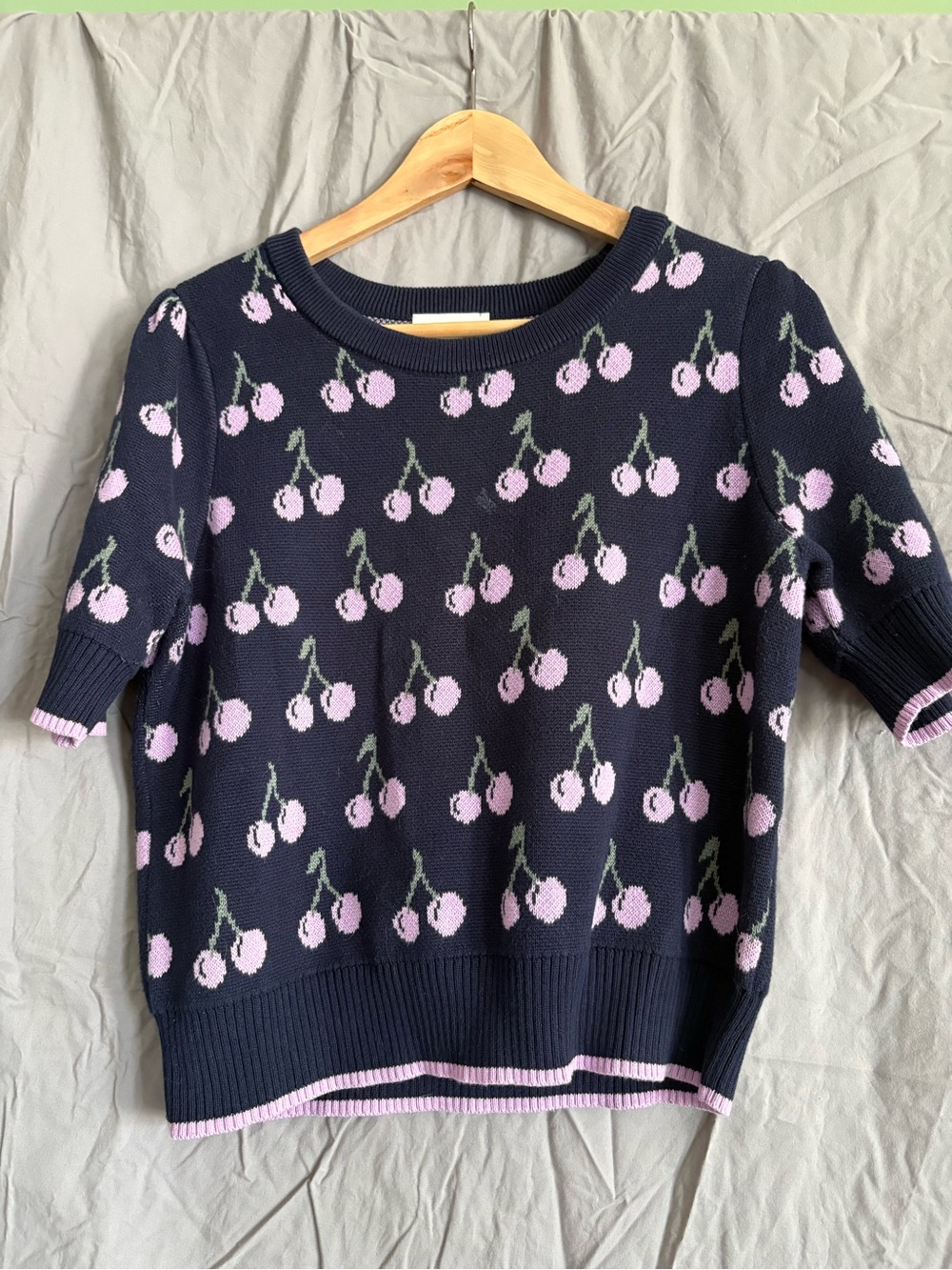 Modcloth Navy Sweater Tee with Pink Cherry Knit - Picture 1 of 1
